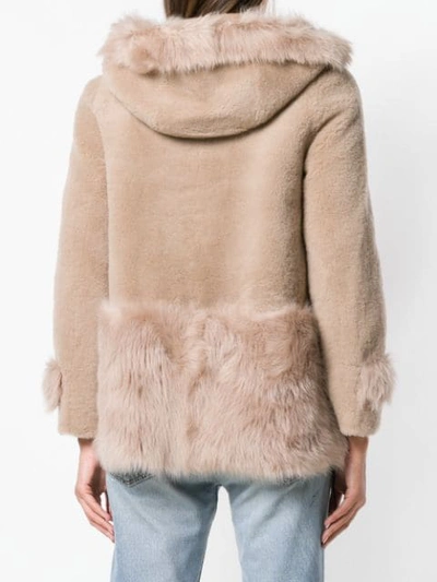 Shop Blancha Hooded Shearling Jacket In Neutrals