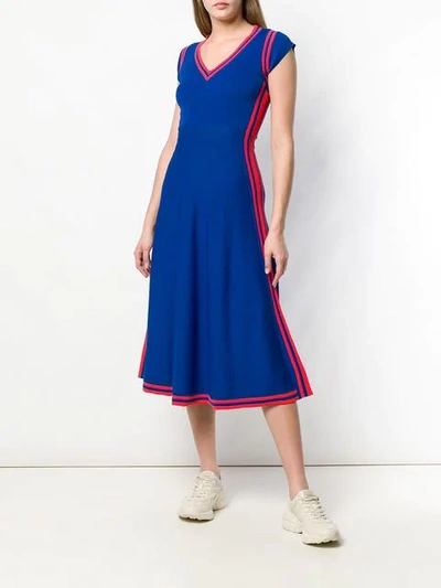 Shop Pinko Contrast-trim Flared Midi Dress In Blue