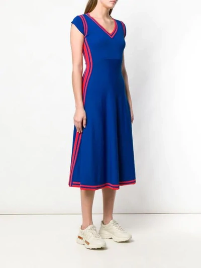 Shop Pinko Contrast-trim Flared Midi Dress In Blue