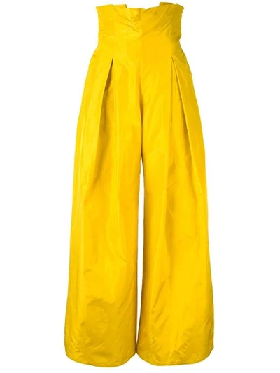 Shop Abadia Pleated Taffeta Silk Trousers In Yellow
