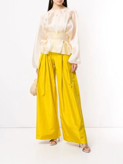 Shop Abadia Pleated Taffeta Silk Trousers In Yellow