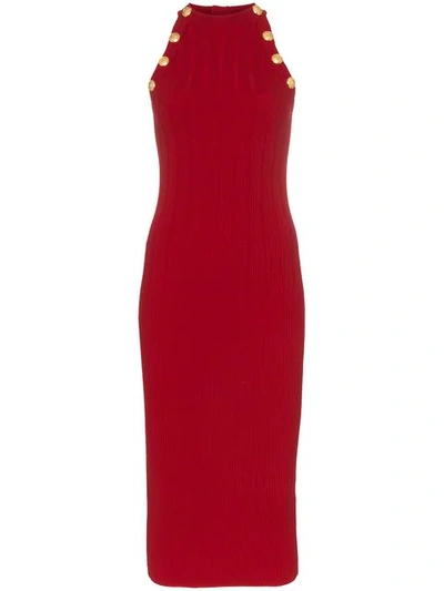 Shop Balmain Ribbed Bodycon Dress - Red