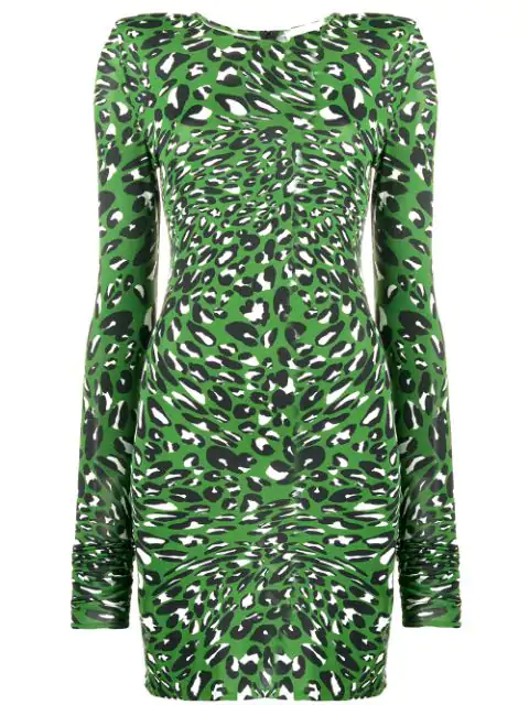 green leopard print mini dress