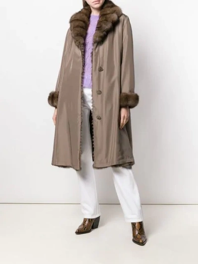 Shop Liska Fur Collar Coat In Brown