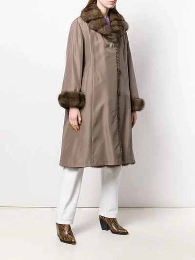 Shop Liska Fur Collar Coat In Brown