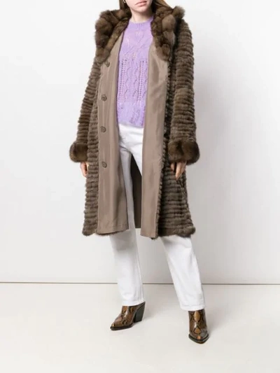 Shop Liska Fur Collar Coat In Brown