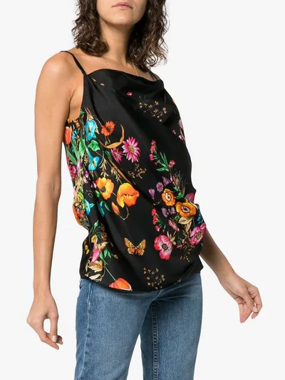 Shop Gucci Draped Silk Floral Print Cami In Black