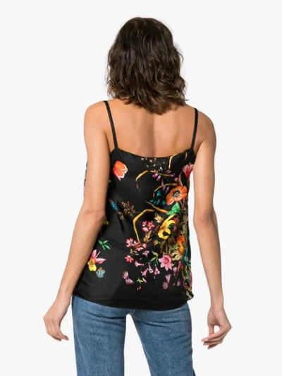 Shop Gucci Draped Silk Floral Print Cami In Black