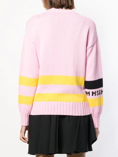 Shop Msgm Stripe Star Detail Sweater In Pink