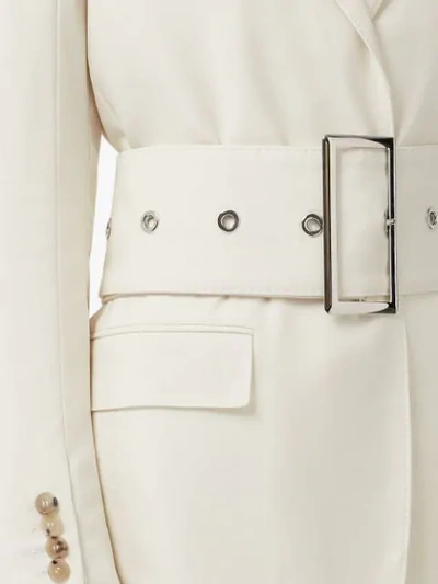 Shop Burberry Wool Belted Blazer In White