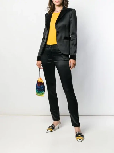 Shop Moschino Two-tone Fitted Blazer In Black