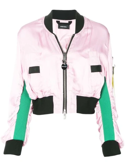 Shop Diesel Cropped Satin Bomber Jacket - Pink