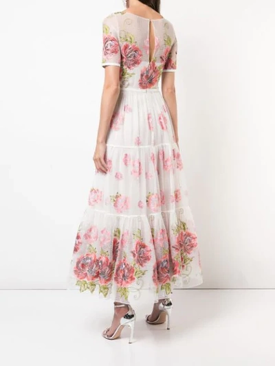 Shop Marchesa Notte Floral Print Long Dress In White