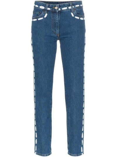 Shop Moschino Low Rise Painted Seam Detail Jeans In Blue