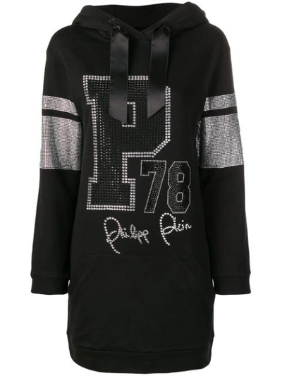 Shop Philipp Plein P78 Hooded Sweatshirt Dress In Black