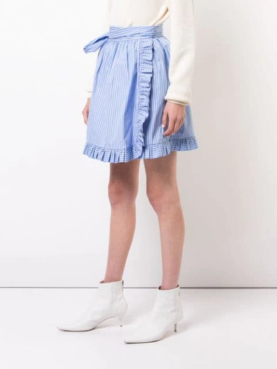 Shop Stella Mccartney Striped Ruffle-trimmed Skirt In Blue