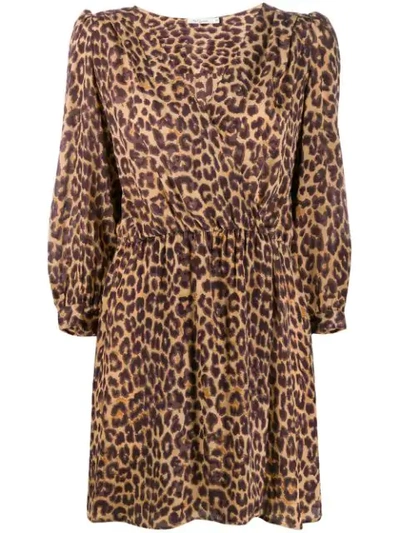 Shop Mes Demoiselles Panther Print Wrap Dress In Brown