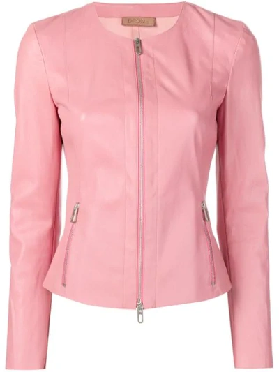 Shop Drome Zipped Leather Jacket In Pink