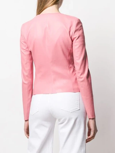 Shop Drome Zipped Leather Jacket In Pink
