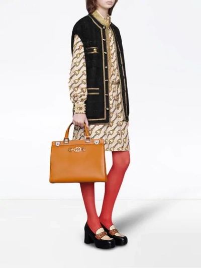 Shop Gucci Silk Dress With Stirrups Print In Neutrals