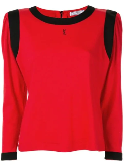 Pre-owned Saint Laurent Square Shoulder Long-sleeve Top In Red