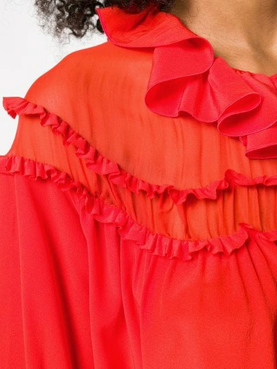Shop Rochas Ruffled Neck Blouse In Red