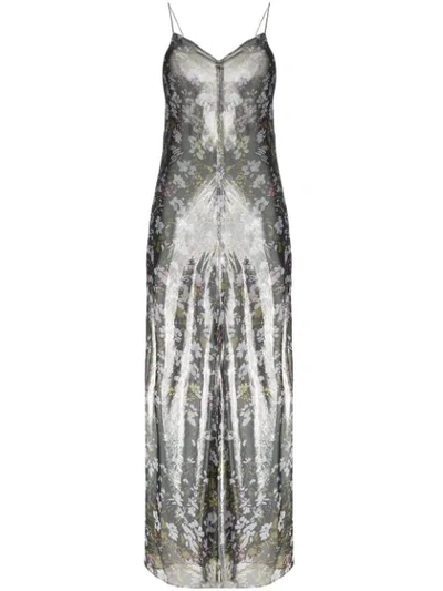 Shop Ganni Metallic Floral Maxi Dress In Grey