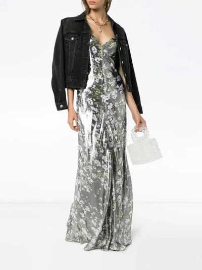 Shop Ganni Metallic Floral Maxi Dress In Grey