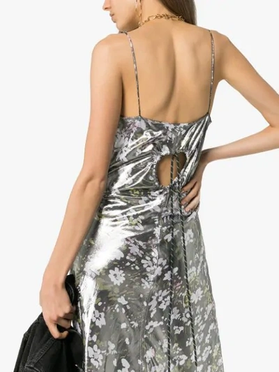 Shop Ganni Metallic Floral Maxi Dress In Grey