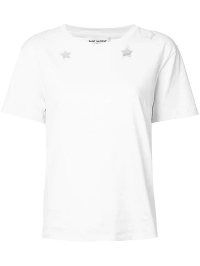 SAINT LAURENT 挖空星星细节T恤 - 白色
