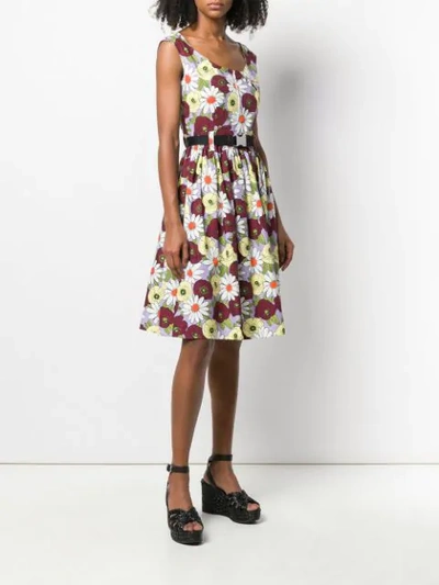 PRADA FLORAL PRINT FLARED DRESS - 红色