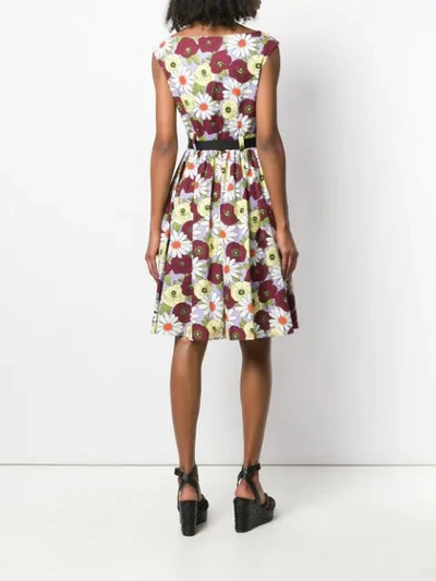 PRADA FLORAL PRINT FLARED DRESS - 红色