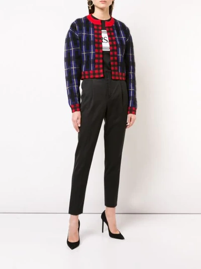 Shop Versace Knitted Check Cardigan - Blue