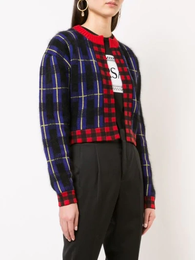 Shop Versace Knitted Check Cardigan - Blue
