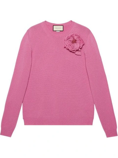 Shop Gucci Detachable Rose Corsage Jumper In Pink