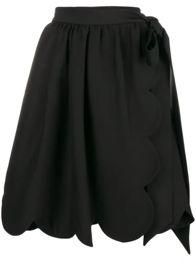 Shop Valentino Scalloped Wrap Front Skirt - Black