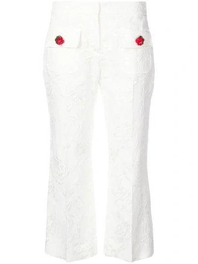 Shop Dolce & Gabbana Embroidered Floral Cropped Trousers In White