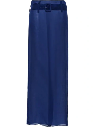 Shop Prada Belted Maxi Skirt In Blue