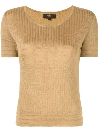 Pre-owned Fendi 1990s Ribbed-knit Logo Top In Yellow