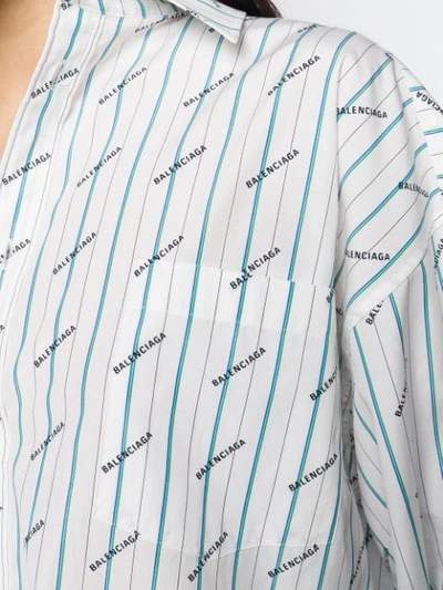 Shop Balenciaga Logo Print Striped Shirt In White
