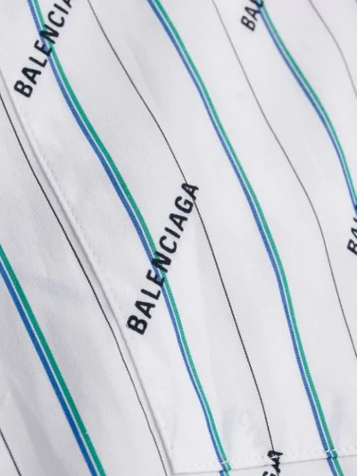 Shop Balenciaga Logo Print Striped Shirt In White