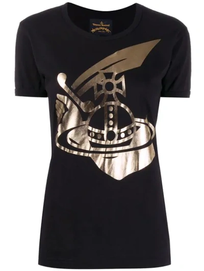 Shop Vivienne Westwood Anglomania Metallic Printed Logo T-shirt In Black
