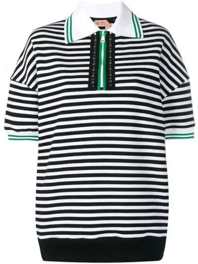 Shop N°21 Striped Polo Shirt In Black