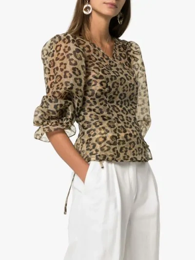 Shrimps Nero Leopard-print Organza Top In Brown