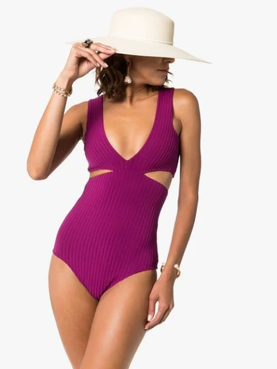 Shop Araks Ursa Cut-out Swimsuit In Purple
