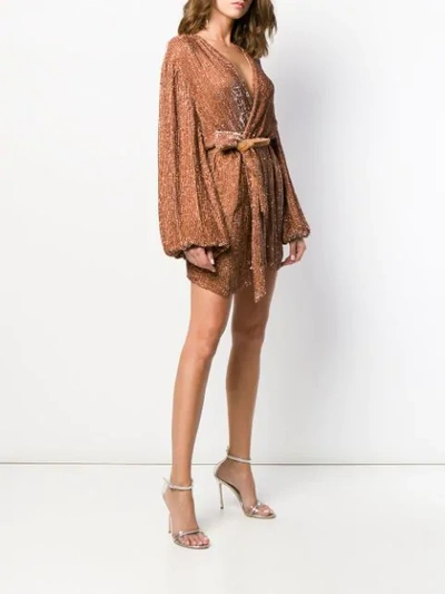 Shop Retroféte Waist-tied Mini Dress In Bronze