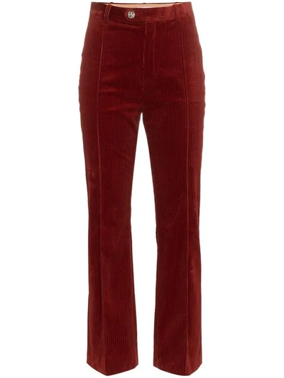 CHLOÉ STRAIGHT PLEATED CORDUROY COTTON BLEND TROUSERS - 红色