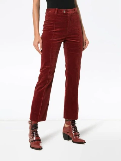 CHLOÉ STRAIGHT PLEATED CORDUROY COTTON BLEND TROUSERS - 红色