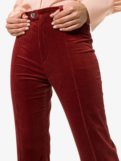 Shop Chloé Straight Pleated Corduroy Cotton Blend Trousers In Red