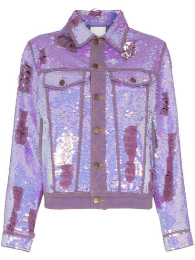 Shop Ashish X Browns Sequin Embellished Denim Jacket In Purple